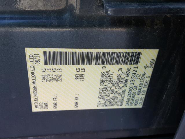 1N4AL2APXCC135921 - 2012 NISSAN ALTIMA BAS GRAY photo 10