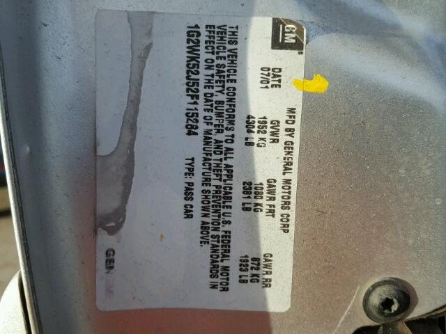 1G2WK52J52F115284 - 2002 PONTIAC GRAND PRIX Gümüş foto 10