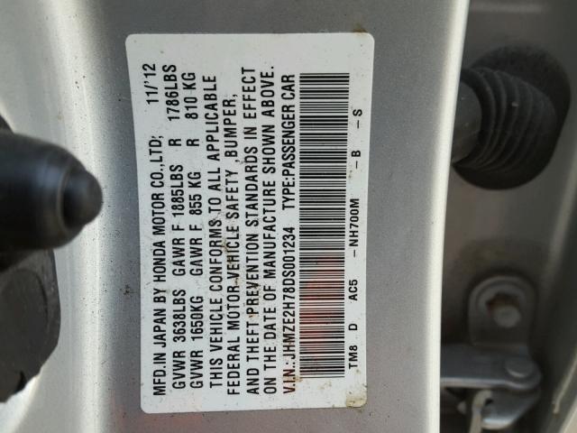 JHMZE2H78DS001234 - 2013 HONDA INSIGHT EX SILVER photo 10