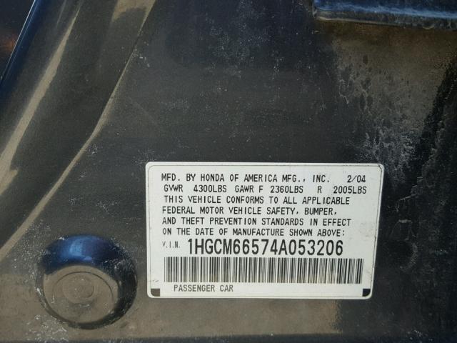 1HGCM66574A053206 - 2004 HONDA ACCORD EX GRAY photo 10