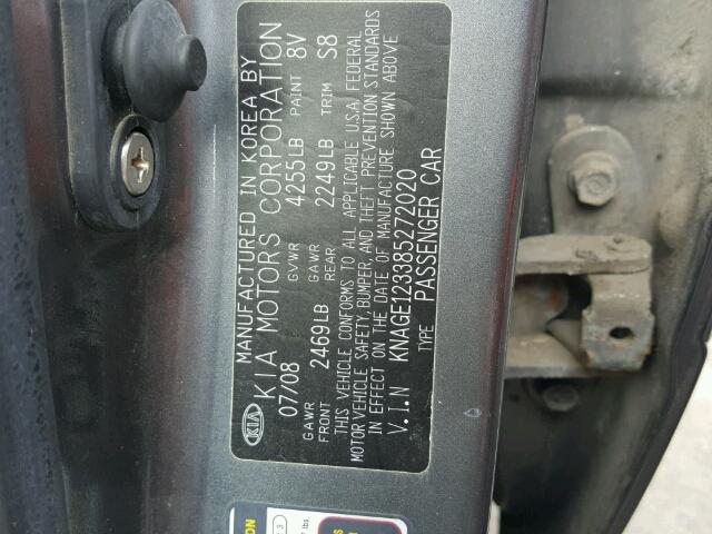 KNAGE123385272020 - 2008 KIA OPTIMA GRAY photo 10