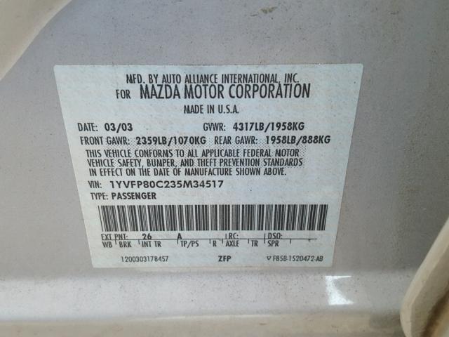 1YVFP80C235M34517 - 2003 MAZDA 6 I Silber Foto 10