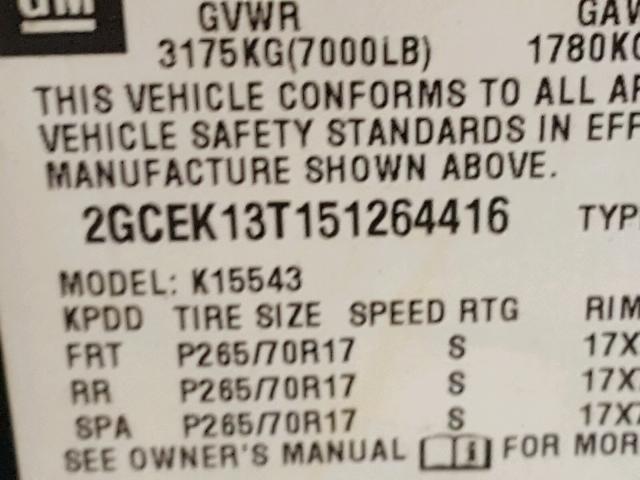 2GCEK13T151264416 - 2005 CHEVROLET SILVERADO GREEN photo 10