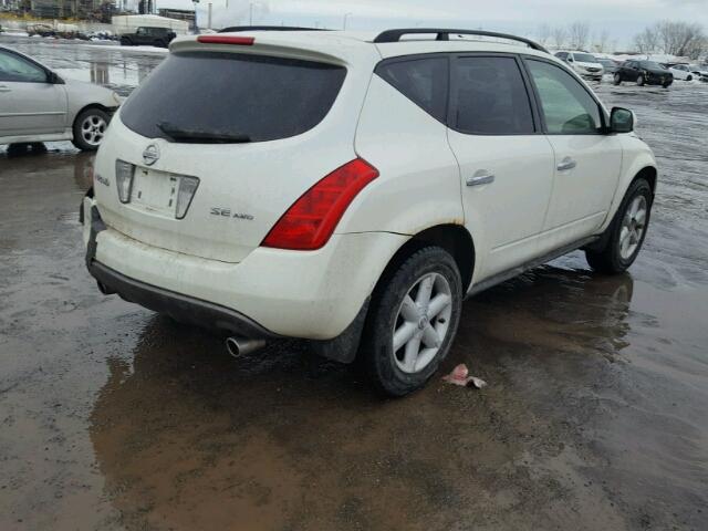 JN8AZ08W24W306577 - 2004 NISSAN MURANO SL WHITE photo 4