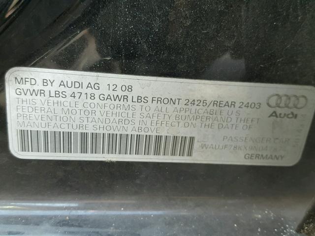 WAUJF78KX9N047874 - 2009 AUDI A4 PREMIUM BLACK photo 10