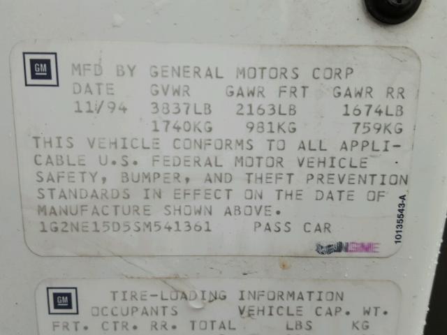 1G2NE15D5SM541361 - 1995 PONTIAC GRAND AM S WHITE photo 10