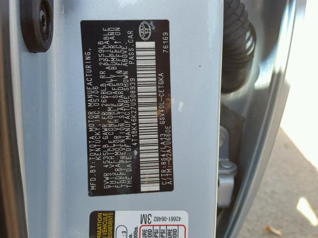 4T1BK46K27U508939 - 2007 TOYOTA CAMRY NEW BLUE photo 10