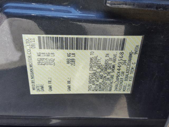 1N4AL2AP6CN449568 - 2012 NISSAN ALTIMA BAS CHARCOAL photo 10