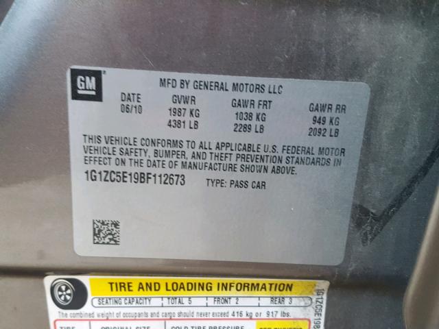 1G1ZC5E19BF112673 - 2011 CHEVROLET MALIBU 1LT 灰色 照片 10