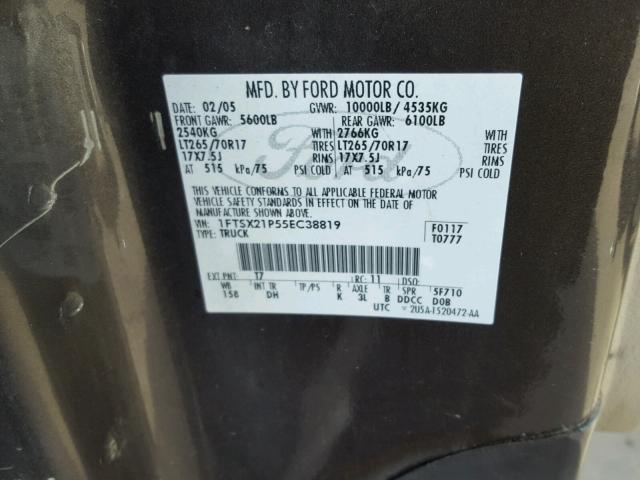 1FTSX21P55EC38819 - 2005 FORD F250 SUPER GRAY photo 10