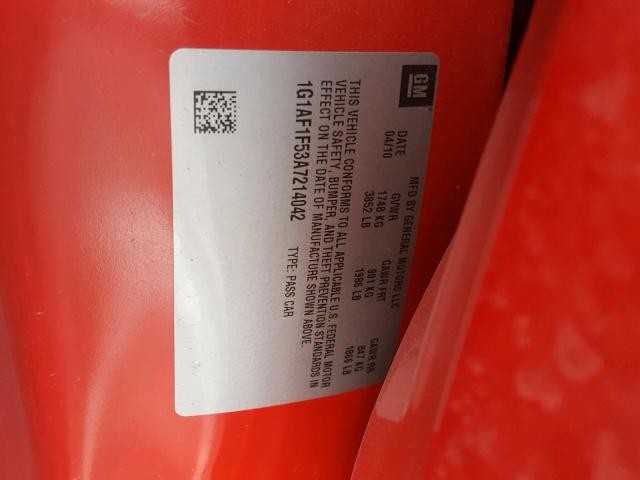 1G1AF1F53A7214042 - 2010 CHEVROLET COBALT 2LT RED photo 10