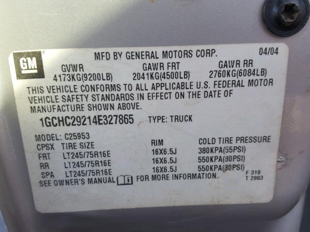 1GCHC29214E327865 - 2004 CHEVROLET SILVERADO SILVER photo 10