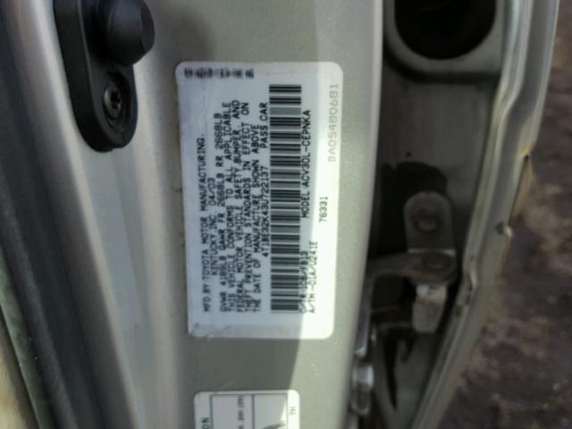 4T1BE32K43U722137 - 2003 TOYOTA CAMRY LE SILVER photo 10