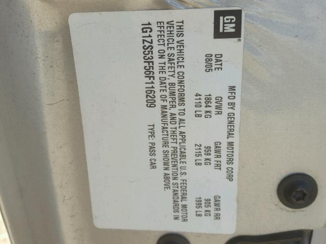 1G1ZS53F56F116209 - 2006 CHEVROLET MALIBU LS ვერცხლისფერი ფოტო 10