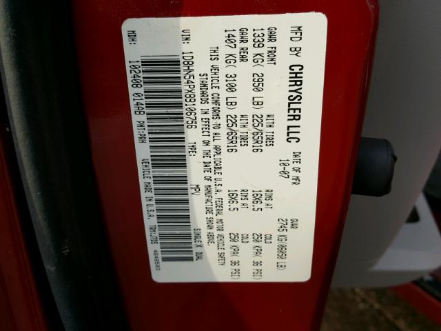 1D8HN54PX8B106756 - 2008 DODGE GRAND CARA RED photo 10