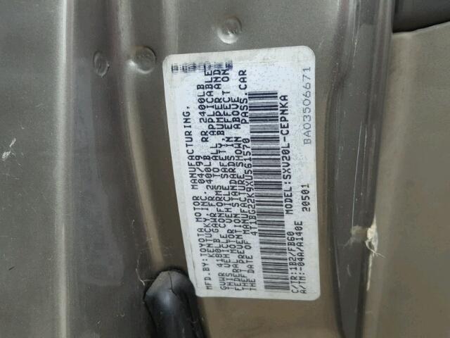 4T1BG22K9XU561570 - 1999 TOYOTA CAMRY CE GRAY photo 10