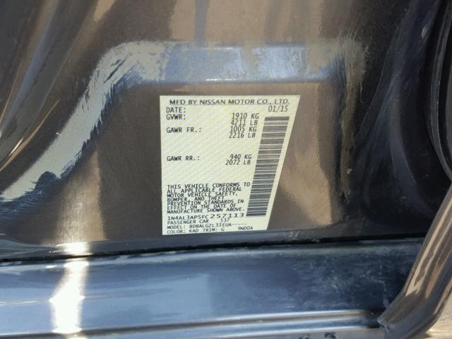 1N4AL3AP5FC257113 - 2015 NISSAN ALTIMA 2.5 CHARCOAL photo 10