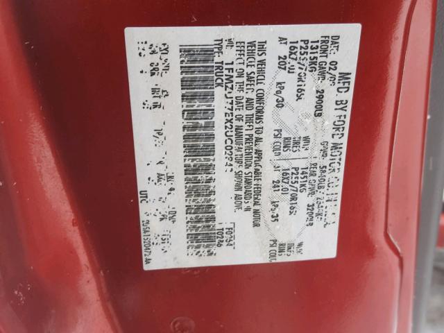 1FMZU77EX2UC02843 - 2002 FORD EXPLORER S RED photo 10