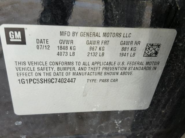 1G1PC5SH9C7402447 - 2012 CHEVROLET CRUZE LS BLACK photo 10