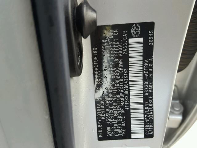 4T1BK3DB2BU426182 - 2011 TOYOTA AVALON BAS SILVER photo 10