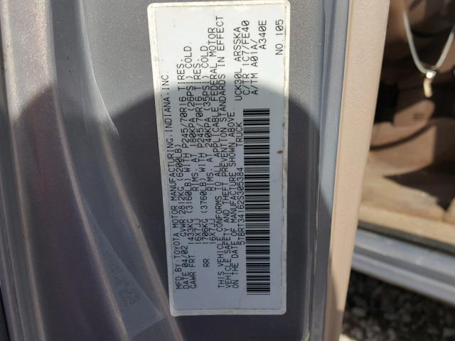 5TBRT34162S305384 - 2002 TOYOTA TUNDRA ACC GRAY photo 10