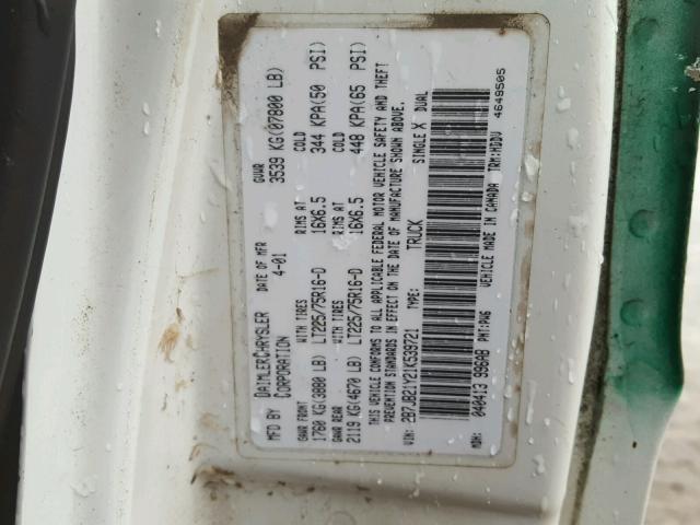 2B7JB21Y21K539721 - 2001 DODGE RAM VAN B2 WHITE photo 10