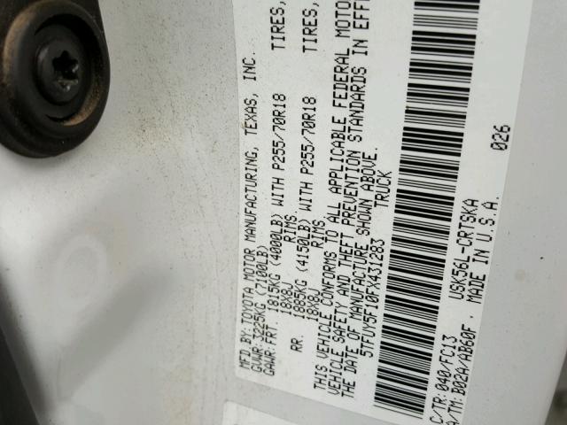 5TFUY5F10FX431283 - 2015 TOYOTA TUNDRA DOU WHITE photo 10