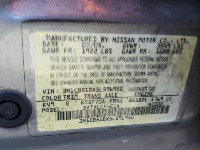 3N1CB51DX5L596950 - 2005 NISSAN SENTRA 1.8 GOLD photo 10