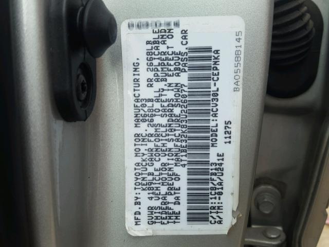 4T1BE32K83U226077 - 2003 TOYOTA CAMRY LE SILVER photo 10