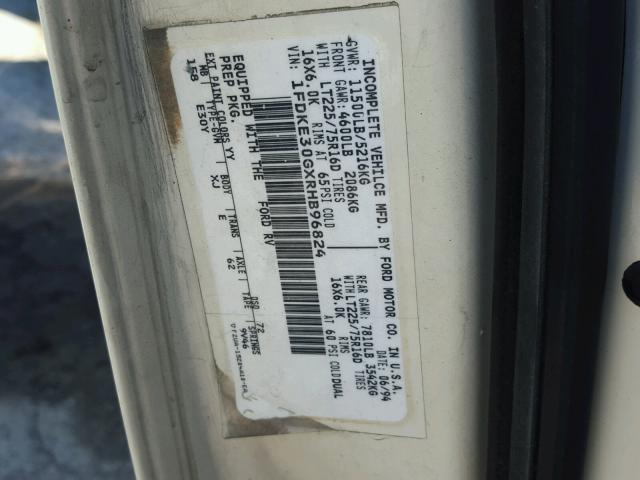 1FDKE30GXRHB96824 - 1995 FLEE MOTORHOME CREAM photo 10