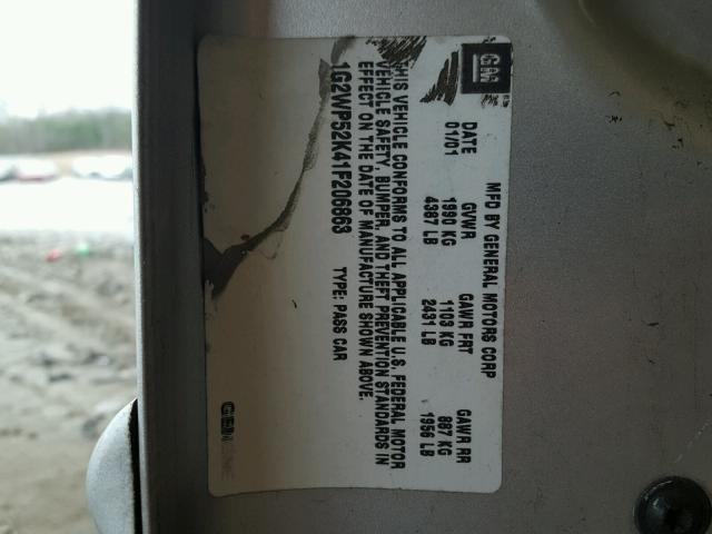 1G2WP52K41F206863 - 2001 PONTIAC GRAND PRIX SILVER photo 10