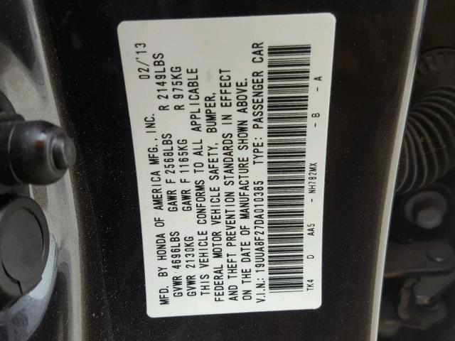 19UUA8F27DA010385 - 2013 ACURA TL GRAY photo 10