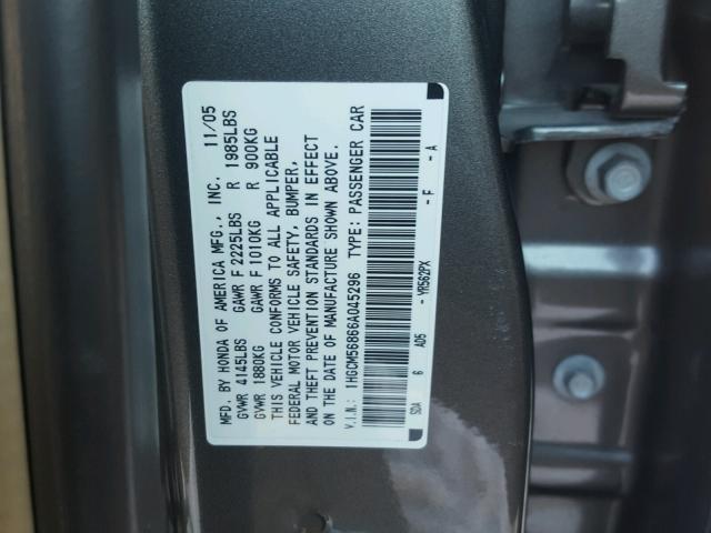 1HGCM56866A045296 - 2006 HONDA ACCORD EX GRAY photo 10