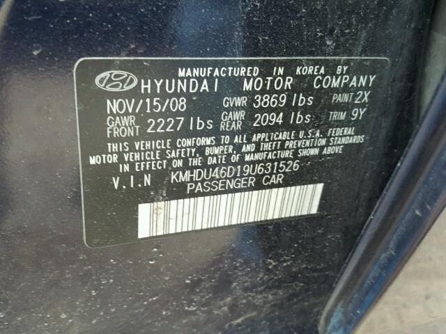 KMHDU46D19U631526 - 2009 HYUNDAI ELANTRA GL BLUE photo 10