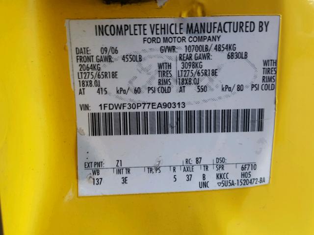 1FDWF30P77EA90313 - 2007 FORD F350 SRW S YELLOW photo 10