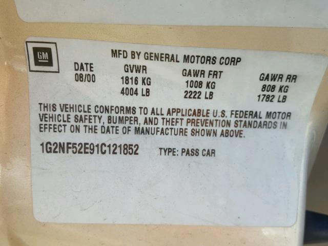 1G2NF52E91C121852 - 2001 PONTIAC GRAND AM S GOLD photo 10