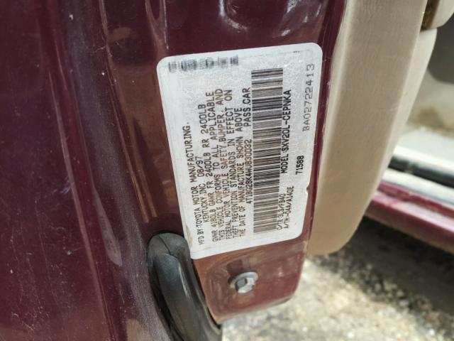 4T1BG28K4WU830032 - 1998 TOYOTA CAMRY CE MAROON photo 10