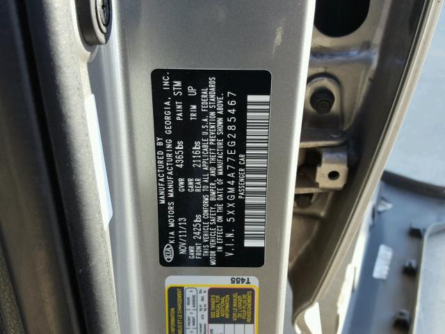 5XXGM4A77EG285467 - 2014 KIA OPTIMA LX SILVER photo 10