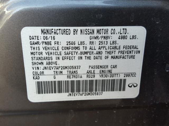 JN1EV7AP2GM305937 - 2016 INFINITI Q50 PREMIU GRAY photo 10