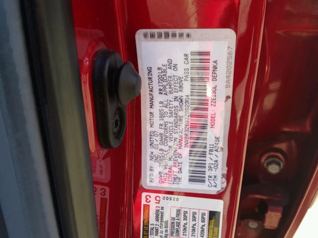 1NXBR32E07Z862304 - 2007 TOYOTA COROLLA CE RED photo 10