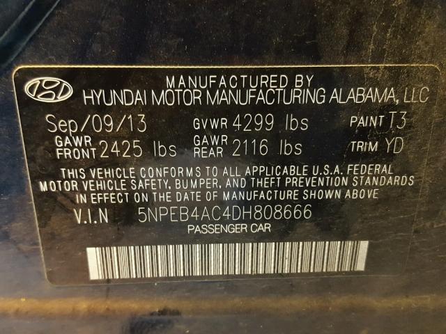 5NPEB4AC4DH808666 - 2013 HYUNDAI SONATA GLS CHARCOAL photo 10