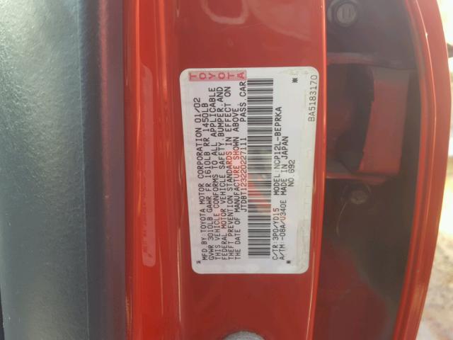 JTDBT123220227111 - 2002 TOYOTA ECHO RED photo 10