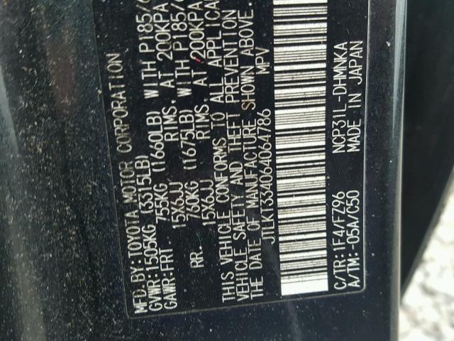 JTLKT334064064786 - 2006 TOYOTA SCION XB შავი ფოტო 10