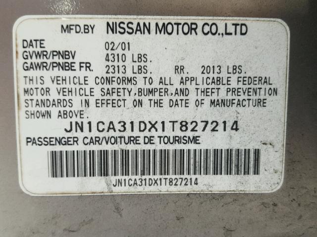 JN1CA31DX1T827214 - 2001 NISSAN MAXIMA GXE TAN photo 10