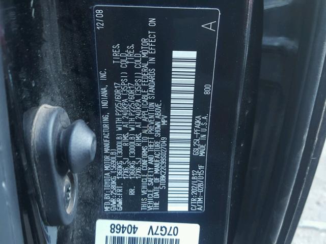 5TDBK22C99S027049 - 2009 TOYOTA SIENNA XLE BLACK photo 10