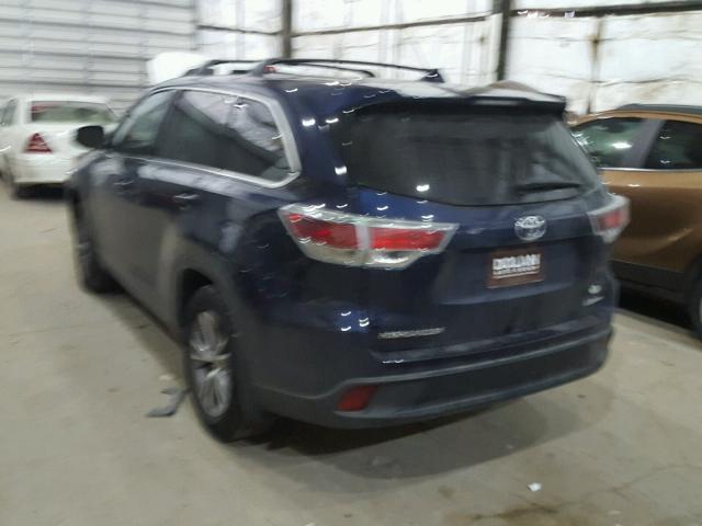 5TDBKRFH3FS083613 - 2015 TOYOTA HIGHLANDER BLUE photo 3