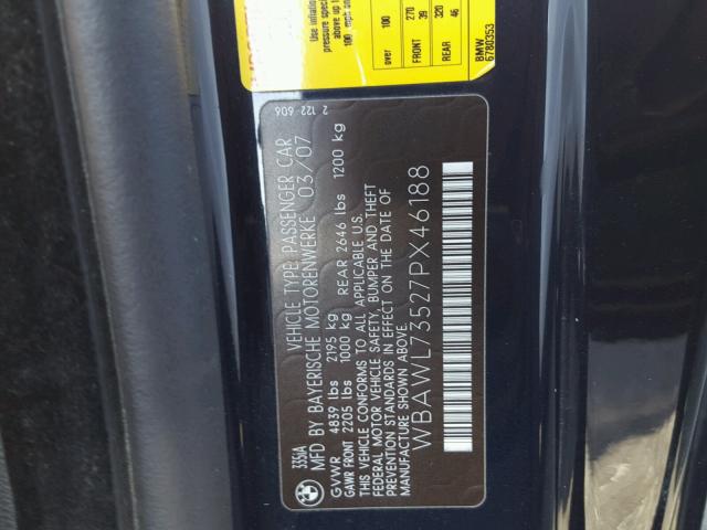 WBAWL73527PX46188 - 2007 BMW 335 I BLUE photo 10