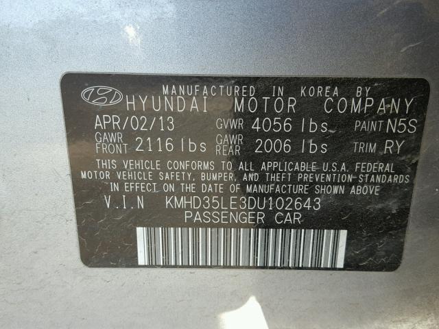 KMHD35LE3DU102643 - 2013 HYUNDAI ELANTRA GT GRAY photo 10