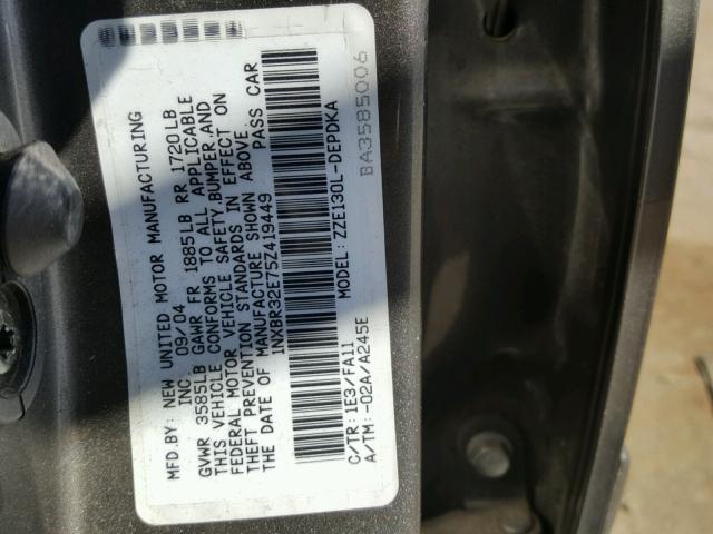 1NXBR32E75Z419449 - 2005 TOYOTA COROLLA CE GRAY photo 10