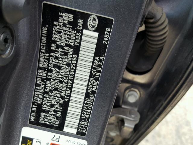 4T1BF1FK1EU425860 - 2014 TOYOTA CAMRY L CHARCOAL photo 10